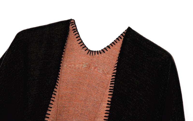 EXCHIC Womenâ€™s Retro Warm Shawls Poncho Cape Floral Printed Open Front Cardigans Sweater (6 Black) - Image 3